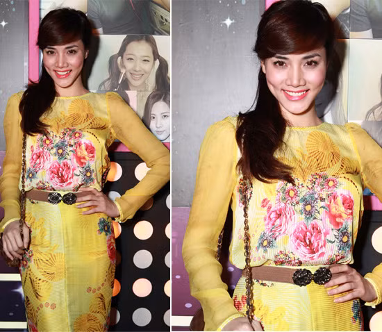 Trang Nhung trẻ trung và tươi rói với chiếc váy vàng họa tiết hoa