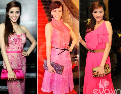 Trang Nhung thường xuất hiện với hình ảnh diêm dúa và kết hợp phụ kiện quá đà