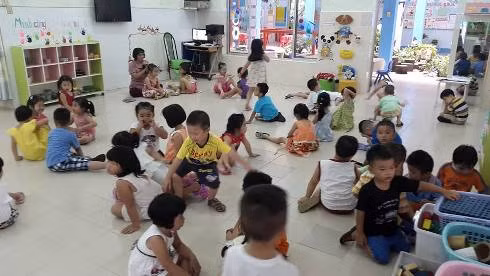 Các cháu học sinh của trường mầm non Bé Ngoan trong 1 giờ học (ảnh: T.Q)