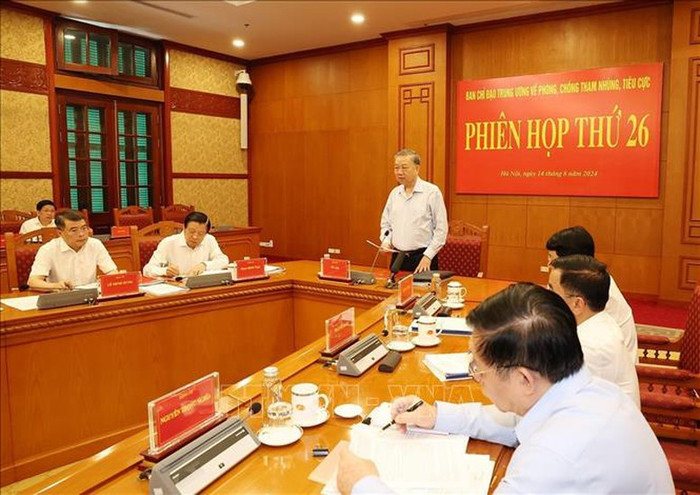 Tổng Bí thư, Chủ tịch nước nhấn mạnh, phòng, chống tham nhũng, tiêu cực phải phục vụ phát triển kinh tế-xã hội, không vì đẩy mạnh công tác này mà ảnh hưởng, cản trở phát triển kinh tế, xã hội. Ảnh: TTXVN Tổng Bí thư, Chủ tịch nước nhấn mạnh, phòng, chống tham nhũng, tiêu cực phải phục vụ phát triển kinh tế-xã hội, không vì đẩy mạnh công tác này mà ảnh hưởng, cản trở phát triển kinh tế, xã hội. Ảnh: TTXVN