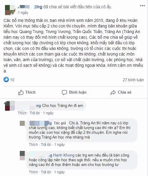 Phụ huynh tham khảo chọn trường khi con chỉ mới 5 tuổi (Ảnh: chụp màn hình facebook) Phụ huynh tham khảo chọn trường khi con chỉ mới 5 tuổi (Ảnh: chụp màn hình facebook)