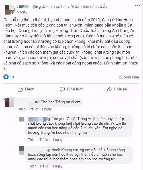 Phụ huynh tham khảo chọn trường khi con chỉ mới 5 tuổi (Ảnh: chụp màn hình facebook)