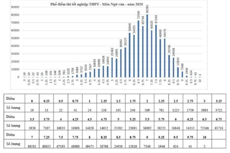 Phổ điểm môn Ngữ văn của cả nước (Ảnh chụp màn hình)