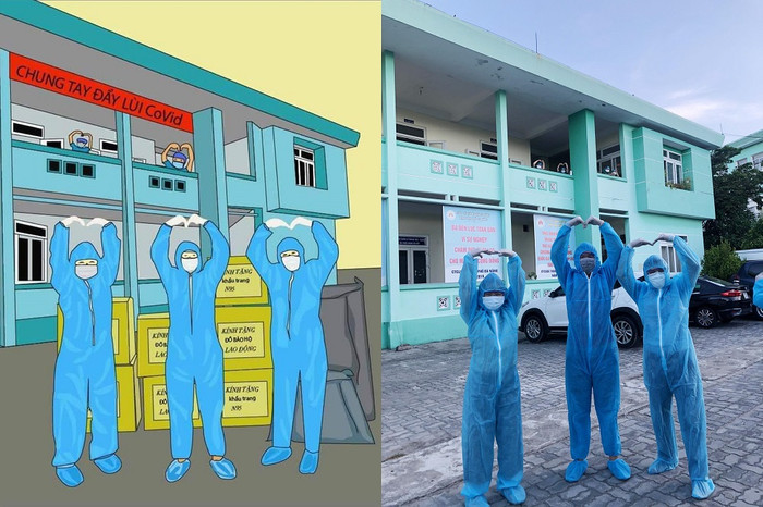 Khoảnh khắc mọi người trao nhau những trái tim được một sinh viên vẽ lại gây xúc động. (Ảnh: Nhân vật cung cấp)