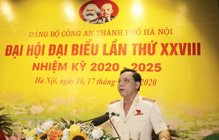 Thiếu tướng Nguyễn Hải Trung, Giám đốc Công an Hà Nội phát biểu. (Ảnh: Doãn Tấn/TTXVN)