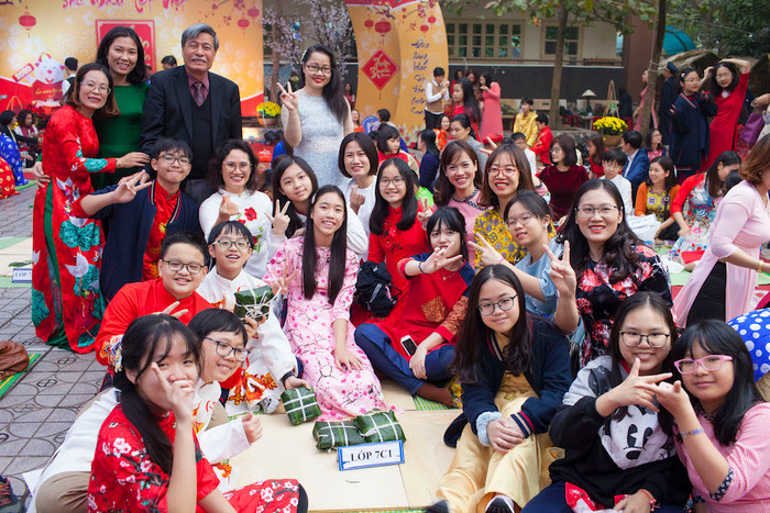 Học sinh Trường Trung học cơ sở Đoàn Thị Điểm (Hà Nội) trong Lễ hội Xuân ba miền 2020.
