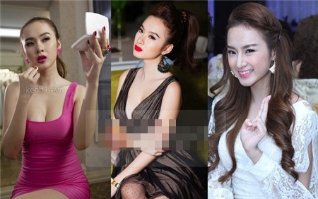 Kế đến là cách make up. Từ bỏ phong cách trang điểm đậm đà quen thuộc, kiểu make up nhạt khiến các nét sắc sảo của Angela Phương Trinh trở nên vừa mắt hơn, biến cô nàng đang trông thật "già dặn, dữ dằn" trở nên xinh đẹp, đáng yêu bất ngờ.