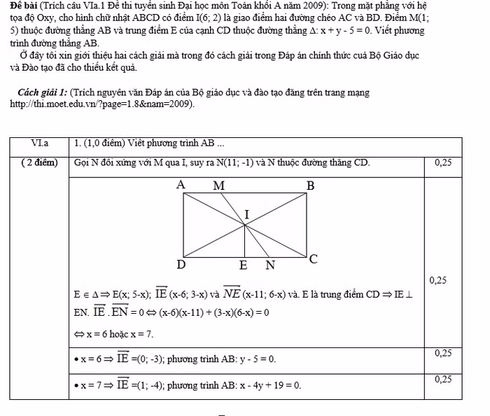 Cách giải 1 mà Bộ Giáo dục và Đào tạo đưa ra bị thiếu đáp án.