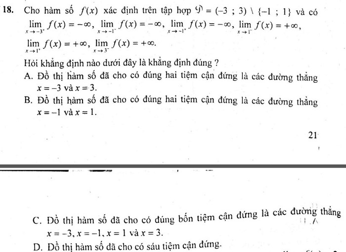 Ảnh chụp câu 18 trang 21 trong cuốn sách trắc nghiệm Toán 12. Ảnh chụp câu 18 trang 21 trong cuốn sách trắc nghiệm Toán 12.