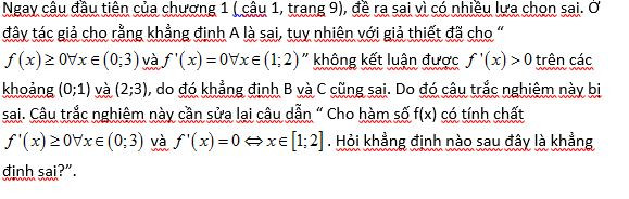 Tác giả Võ Trọng Trí chỉ ra sai sót trong câu 1, trang 9 sách trắc nghiệm Toán lớp 12. Tác giả Võ Trọng Trí chỉ ra sai sót trong câu 1, trang 9 sách trắc nghiệm Toán lớp 12.
