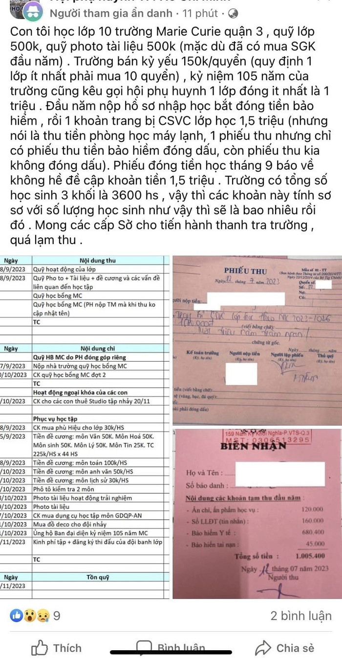 Ý kiến bức xúc của phụ huynh đăng tải trên diễn đàn mạng xã hội (ảnh chụp màn hình) Ý kiến bức xúc của phụ huynh đăng tải trên diễn đàn mạng xã hội (ảnh chụp màn hình)