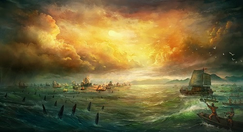 Ảnh minh họa trận chiến trên sông Bạch Đằng, nguồn: violet.vn Ảnh minh họa trận chiến trên sông Bạch Đằng, nguồn: violet.vn