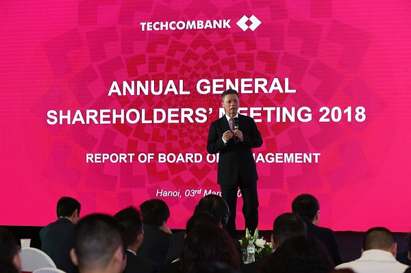 Tổng giám đốc Nguyễn Lê Quốc Anh báo cáo tới Đại hội tình hình hoạt động.