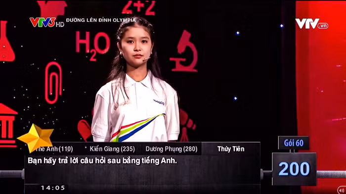 Hình ảnh Tiên tham gia cuộc thi Đường lên đỉnh Olympia. Ảnh: VTV