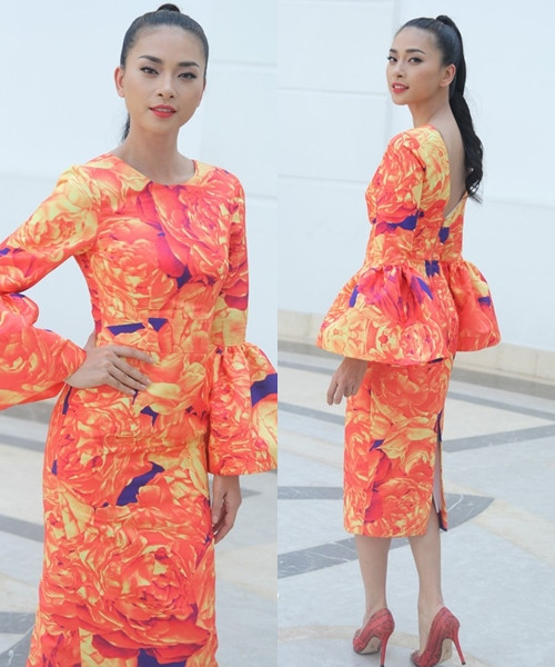 Thu hút mọi ánh nhìn với bộ đầm cam họa tiết nổi bật