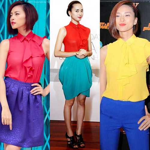 Bất kể là kiểu trang phục nào thì việc phối hợp màu sắc hợp chính là chìa khóa giúp Vân Ngô luôn đẹp rực rỡ dù diện trang phục giản dị