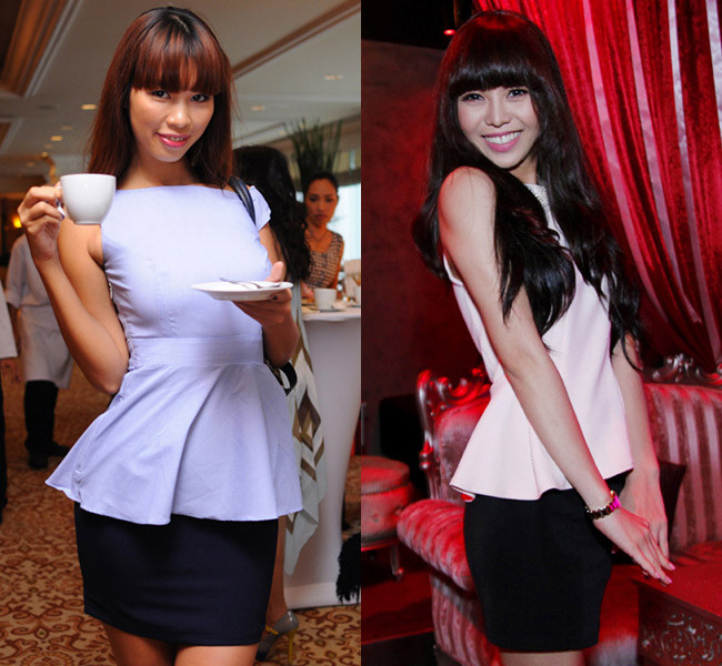 Áo peplum tông màu pastel khiến cho Hà Anh và Hoàng Anh Thư ngọt ngào hơn. Áo peplum tông màu pastel khiến cho Hà Anh và Hoàng Anh Thư ngọt ngào hơn.