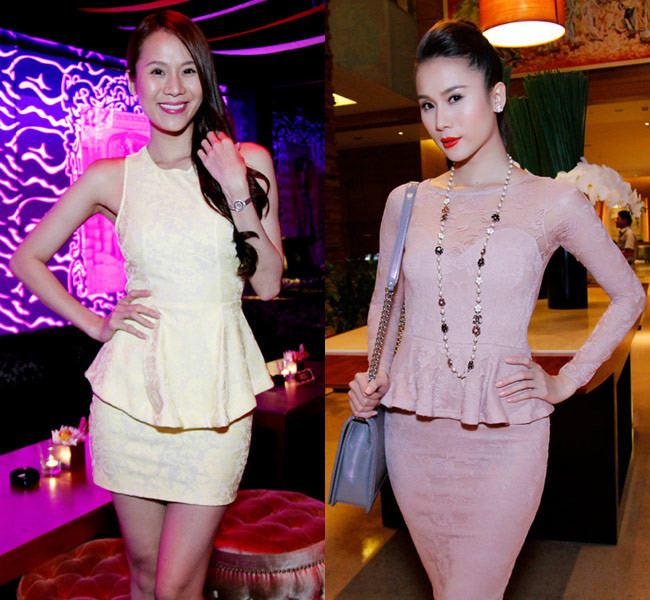 Thái Hà sành điệu với đầm peplum. Thái Hà sành điệu với đầm peplum.