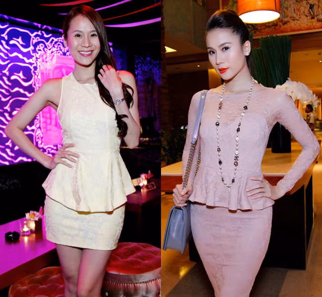 Thái Hà sành điệu với đầm peplum.