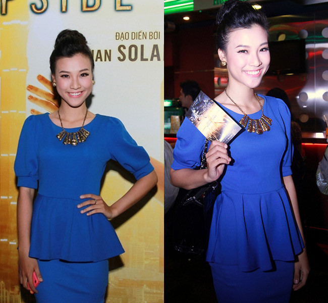 Hoàng Oanh thanh lịch và cổ điển với peplum xanh coban. Hoàng Oanh thanh lịch và cổ điển với peplum xanh coban.