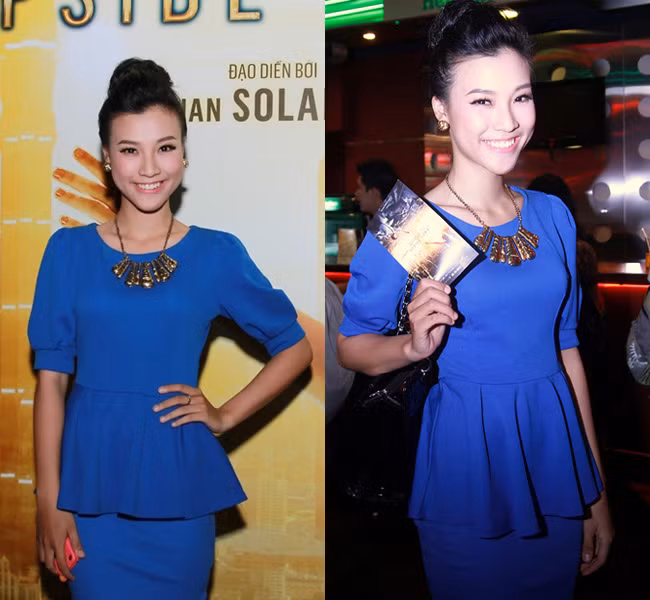 Hoàng Oanh thanh lịch và cổ điển với peplum xanh coban.