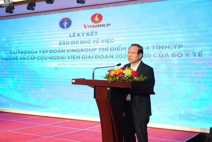 Giáo sư, Tiến sĩ, Bác sĩ Đỗ Tất Cường - Chủ tịch Hội đồng cố vấn Lâm sàng, Hệ thống Y tế Vinmec phát biểu khai mạc Hội thảo. Anh 4 (20).jpg