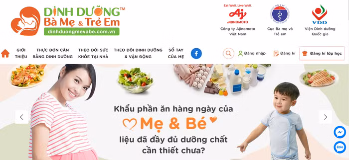 Giao diện Phần mềm Dinh dưỡng Bà mẹ và Trẻ em.