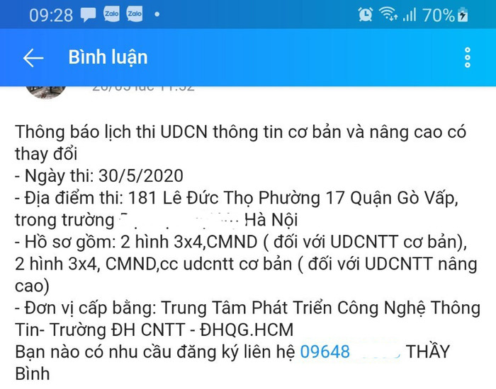 Một thông tin quảng cáo thi chứng chỉ ứng dụng công nghệ thông tin cơ bản (ảnh: P.L) Một thông tin quảng cáo thi chứng chỉ ứng dụng công nghệ thông tin cơ bản (ảnh: P.L)