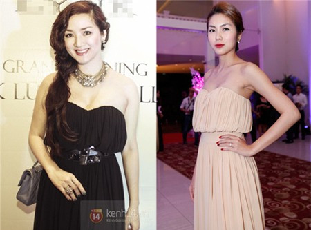 Người đẹp Giáng Mi tham dự buổi tiệc của Lý Nhã Kỳ với chiếc váy giống hệt của Hà Tăng, nhưng cô chọn tông màu đen hợp với lứa tuổi. Người đẹp Giáng Mi tham dự buổi tiệc của Lý Nhã Kỳ với chiếc váy giống hệt của Hà Tăng, nhưng cô chọn tông màu đen hợp với lứa tuổi.