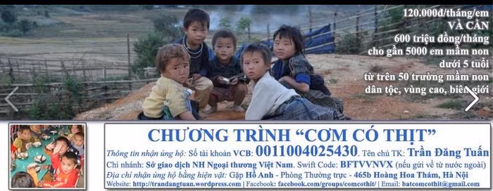 Chương trình “Cơm có thịt” cho trẻ con vùng cao do ông Trần Đăng Tuấn sáng lập được đông đảo người dân chung tay ủng hộ. Chương trình “Cơm có thịt” cho trẻ con vùng cao do ông Trần Đăng Tuấn sáng lập được đông đảo người dân chung tay ủng hộ.