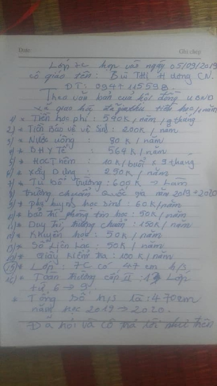 Những khoản thu "lạ" tại trường cấp 2 Giao Hà (Ảnh: Phụ huynh cung cấp) Những khoản thu "lạ" tại trường cấp 2 Giao Hà (Ảnh: Phụ huynh cung cấp)