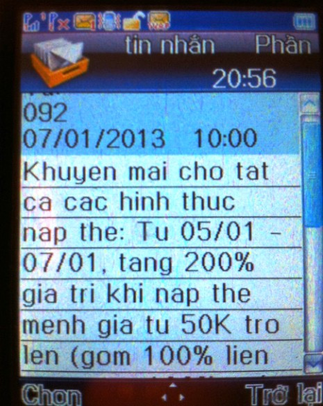 Tin thông báo chương trình khuyến mại tặng 200% giá trị thẻ nạp cho khách hàng của VietNamMobile Tin thông báo chương trình khuyến mại tặng 200% giá trị thẻ nạp cho khách hàng của VietNamMobile