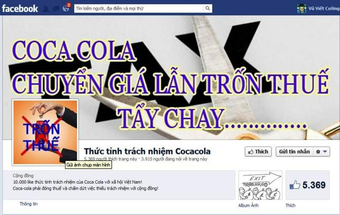 Nhiều trang trên facebook được NTD lập ra để kêu gọi cùng nhau tẩy chay Coca Cola Nhiều trang trên facebook được NTD lập ra để kêu gọi cùng nhau tẩy chay Coca Cola