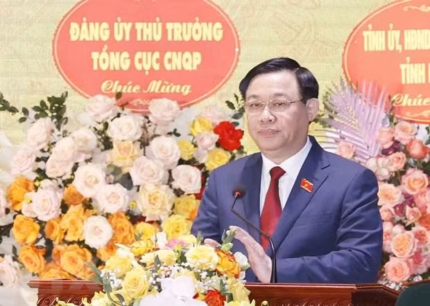 Chủ tịch Quốc hội Vương Đình Huệ phát biểu tại lễ kỷ niệm. (Ảnh: Doãn Tấn/TTXVN)