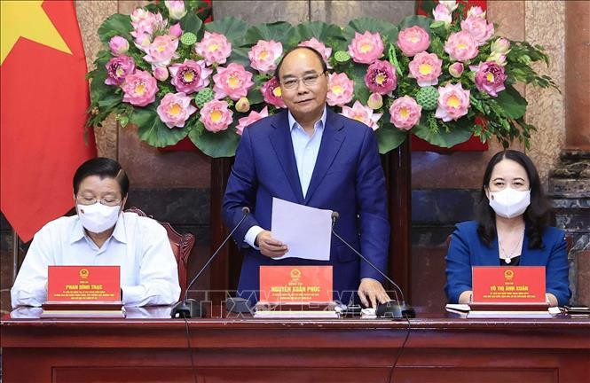 Chủ tịch nước Nguyễn Xuân Phúc phát biểu. Ảnh: Thống Nhất/TTXVN Chủ tịch nước Nguyễn Xuân Phúc phát biểu. Ảnh: Thống Nhất/TTXVN