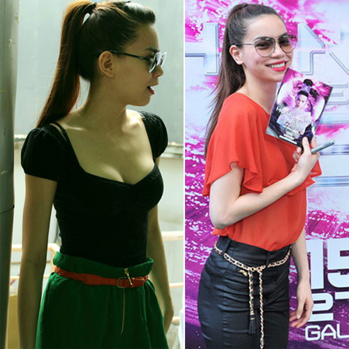 Bà mẹ một con Hồ Ngọc Hà cũng là một biểu tượng thời trang rất được yêu thích trong showbiz Việt. Trong các sự kiện cô luôn thu hút với xì tai cổ điển với những bộ váy đầm xòe lộng lẫy nhưng lại là một Hà Hồ rất khác khi dạo phố hay tham gia các hoạt động thường ngày. Cô trẻ trung và cá tính với đa dạng các kiểu dáng áo quần khác nhau, từ trang phục denim,quần da, quần ống suông đến các loại áo thun, sơ mi, áo ghile năng động. Bà mẹ một con Hồ Ngọc Hà cũng là một biểu tượng thời trang rất được yêu thích trong showbiz Việt. Trong các sự kiện cô luôn thu hút với xì tai cổ điển với những bộ váy đầm xòe lộng lẫy nhưng lại là một Hà Hồ rất khác khi dạo phố hay tham gia các hoạt động thường ngày. Cô trẻ trung và cá tính với đa dạng các kiểu dáng áo quần khác nhau, từ trang phục denim,quần da, quần ống suông đến các loại áo thun, sơ mi, áo ghile năng động.