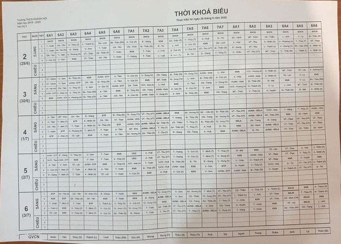 Thời khóa biểu dạy bù kỹ năng sống, Anh văn người nước ngoài (in đậm) trong 1 tuần (ảnh: P.L) Thời khóa biểu dạy bù kỹ năng sống, Anh văn người nước ngoài (in đậm) trong 1 tuần (ảnh: P.L)