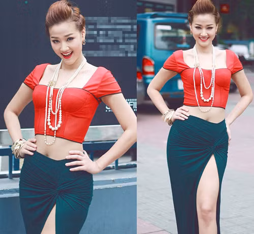 Sau bộ phim Scandal, tên tuổi Maya dường như nóng hơn bao giờ hết. Sẵn với gu ăn mặc gợi cảm, cô luôn nổi bật trong hầu hết các sự kiện sau đó. Bộ cánh kết hợp phong cách crop top cùng váy vạt túm khoe chân nuột khiến cô thu hút mọi ánh nhìn ngưỡng mộ.