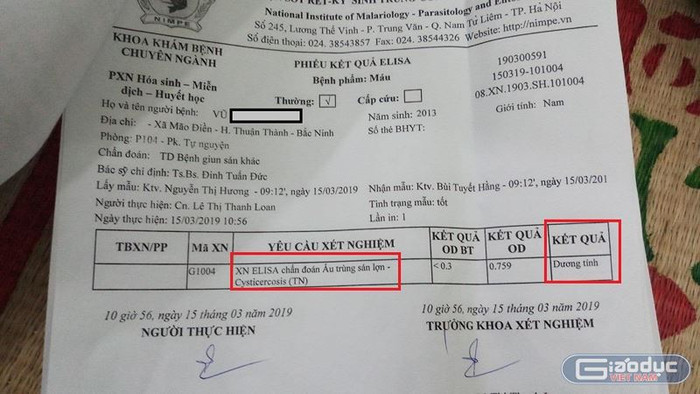 Phiếu kết quả khiến không ít phụ huynh bật khóc và có trường hợp ngất xỉu vì con bị nhiễm sán lợn gạo. Ảnh: Vũ Phương. Phiếu kết quả khiến không ít phụ huynh bật khóc và có trường hợp ngất xỉu vì con bị nhiễm sán lợn gạo. Ảnh: Vũ Phương.