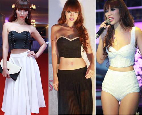 Nếu không bị Ngọc Trinh 'vượt mặt' thì Hà Anh là người đẹp sở hữu vòng eo bé nhất giới showbiz. Đây cũng là ưu điểm được siêu mẫu tận dụng khoe triệt để mỗi khi xuất hiện trước công chúng. Các kiểu áo crop top, áo lửng luôn đi cùng Hà Anh mỗi khi tham gia sự kiện.