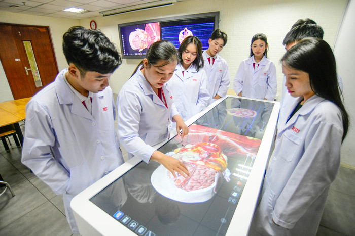 Sinh viên Y khoa HIU học thực hành với máy phẫu tích 3D mô phỏng cơ thể người. HIUHuyen4.jpg