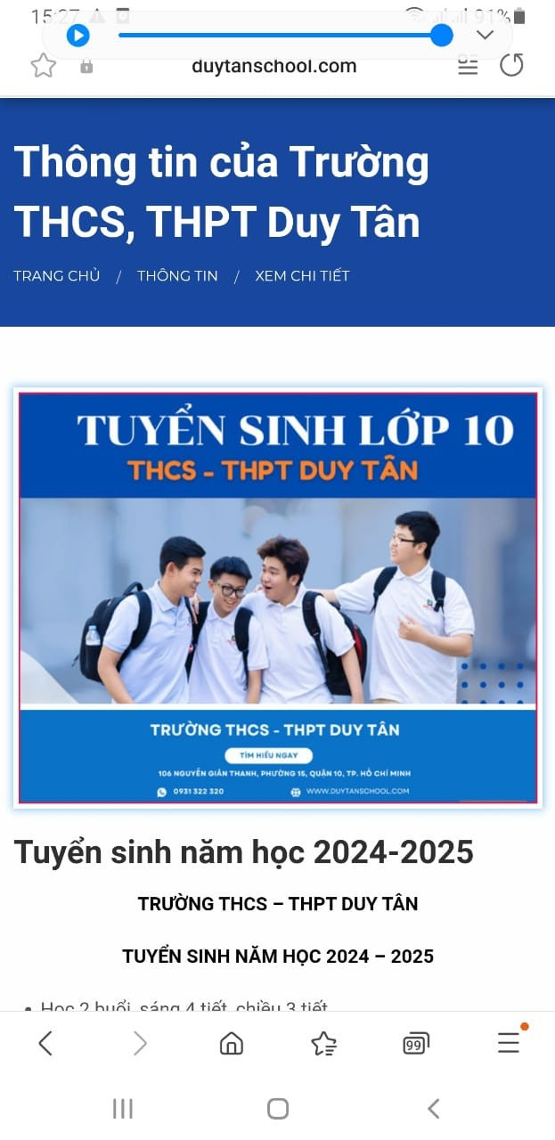 Ảnh chụp màn hình thông tin quảng bá tuyển sinh cho năm học mới trên website của nhà trường (ảnh chụp màn hình) DuyTantsinh.jpg