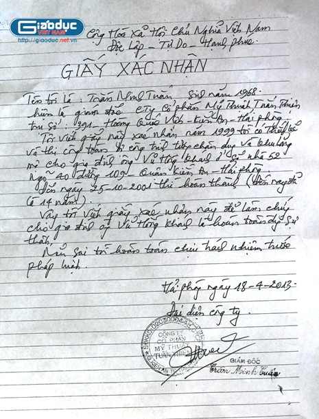 Giấy xác nhận của người đã từng thiết kê, thi công khu lăng mộ. Giấy xác nhận của người đã từng thiết kê, thi công khu lăng mộ.