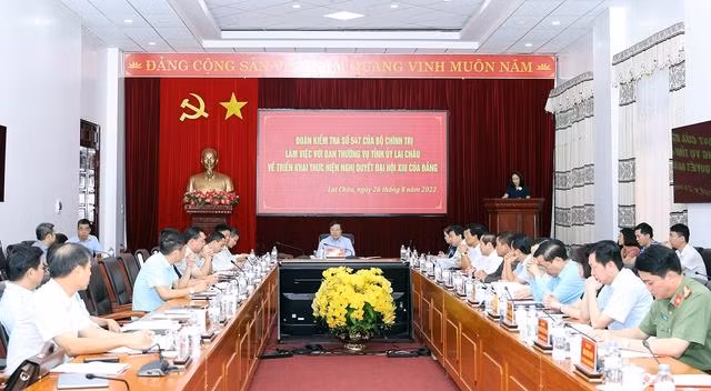 Đoàn kiểm tra số 547 của Bộ Chính trị làm việc với Ban Thường vụ Tỉnh ủy Lai Châu về việc triển khai thực hiện Nghị quyết Đại hội XIII của Đảng - Ảnh: VGP/Hải Minh