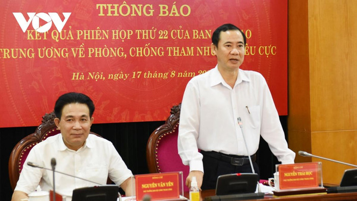 Phó Trưởng Ban Nội chính Trung ương Nguyễn Thái Học thông báo kết quả phiên họp 22 của Ban chỉ đạo Trung ương về phòng chống tham nhũng, tiêu cực Phó Trưởng Ban Nội chính Trung ương Nguyễn Thái Học thông báo kết quả phiên họp 22 của Ban chỉ đạo Trung ương về phòng chống tham nhũng, tiêu cực