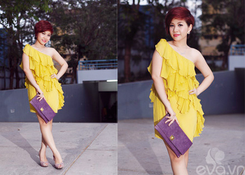 Thanh Trúc nổi bật với tông màu vàng, chi tiết bèo nhún góp phần nữ tính và tăng độ sang trọng. Thanh Trúc nổi bật với tông màu vàng, chi tiết bèo nhún góp phần nữ tính và tăng độ sang trọng.