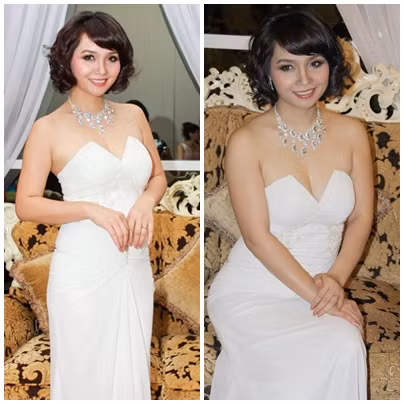 Dù sở hữu một gương mặt sáng, đẹp, biểu cảm, bờ vai cũng thon thả, nhưng phần bắp tay của Mai Thu Huyền lại thô to và kém đẹp.