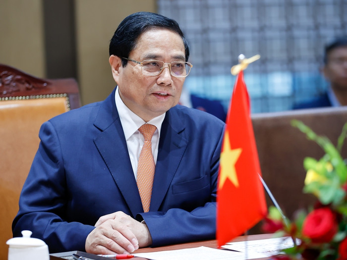 Thủ tướng Chính phủ Phạm Minh Chính đề nghị Quốc hội hai nước hợp tác chặt chẽ triển khai hiệu quả các cơ chế hợp tác song phương và đa phương. Ảnh: VGP/Nhật Bắc t4.jpg