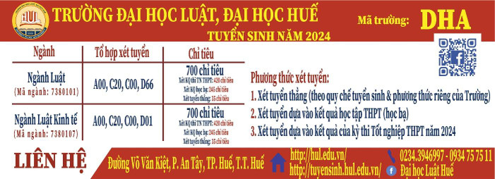 Thông tin tuyển sinh năm 2024 của Trường Đại học Luật, Đại học Huế. dhluat.jpg