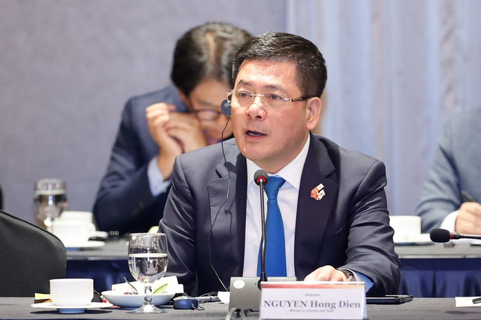Trả lời các vấn đề về năng lượng, Bộ trưởng Bộ Công Thương Nguyễn Hồng Diên nhấn mạnh Việt Nam có nhu cầu lớn về năng lượng và đang thu hút đầu tư vào lĩnh vực này. Ảnh: VGP/Nhật Bắc bocongthuong.jpg